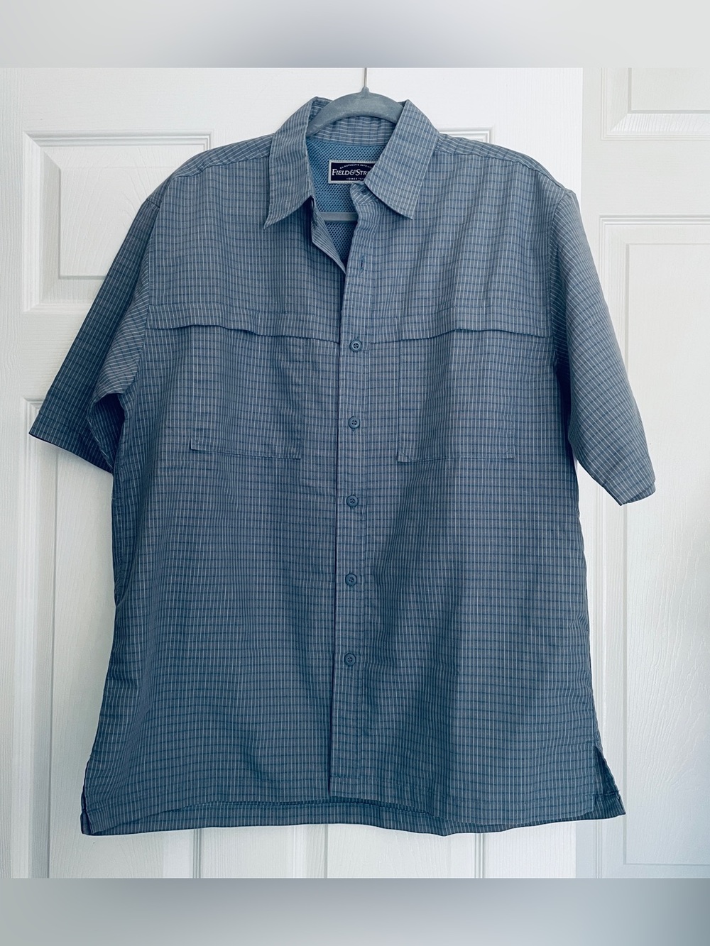 Faded Glory Blue Micro-Check Short-Sleeve Button-Down Shirt size M